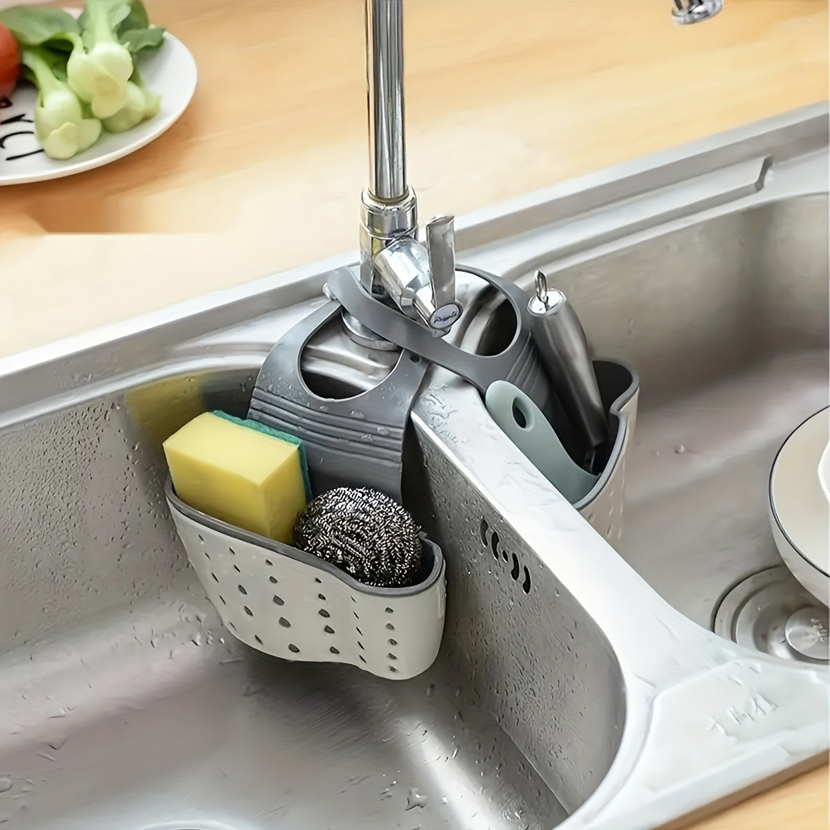 Multi-Functional Hanging Sink Organizer – Draining Basket for Sponges, Utensils & Produce