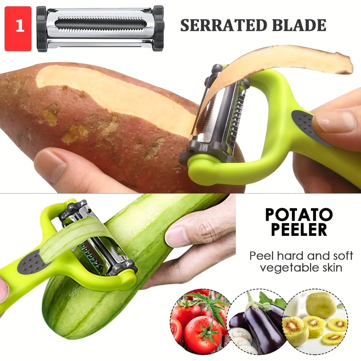 3-in-1 Peeler, Paring Knife & Grater – Compact Multi-Use Kitchen Tool