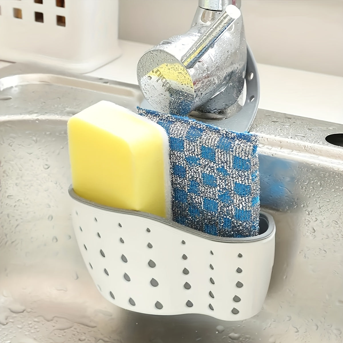 Multi-Functional Hanging Sink Organizer – Draining Basket for Sponges, Utensils & Produce
