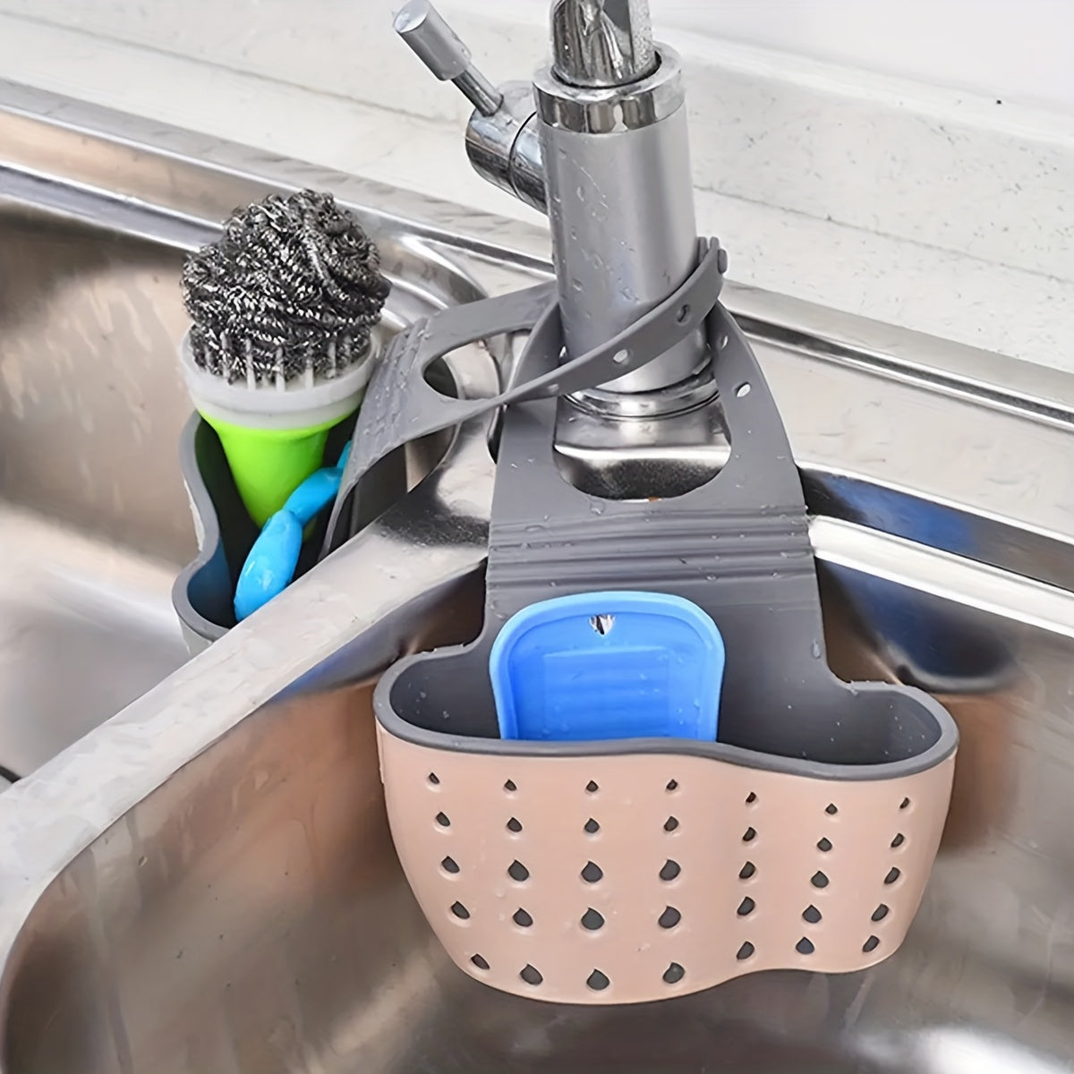 Multi-Functional Hanging Sink Organizer – Draining Basket for Sponges, Utensils & Produce