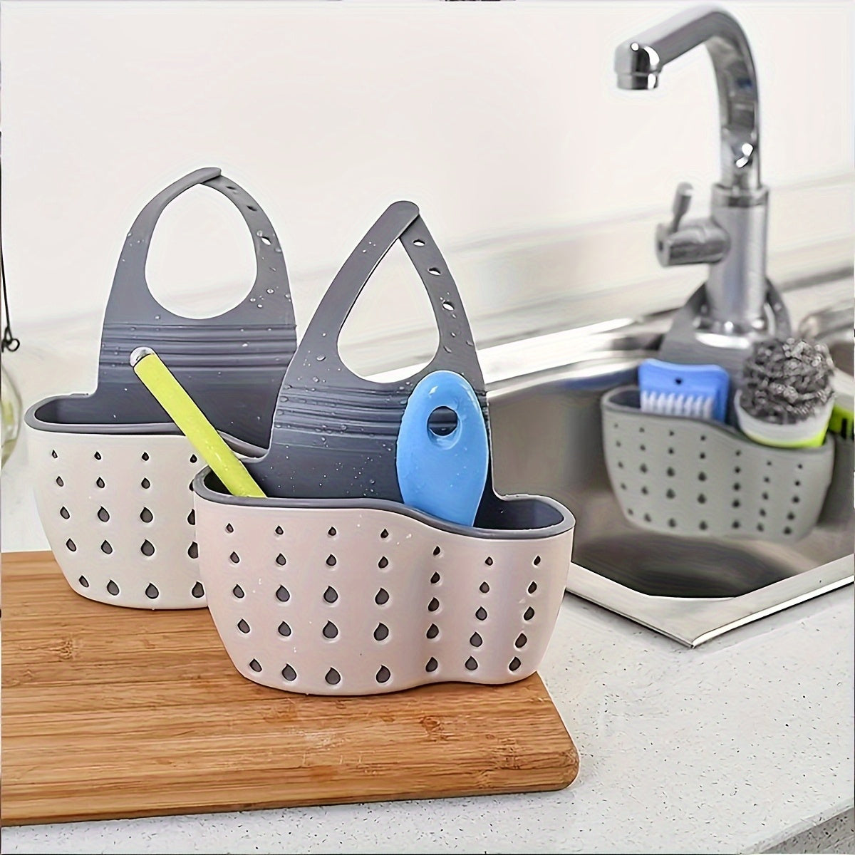 Multi-Functional Hanging Sink Organizer – Draining Basket for Sponges, Utensils & Produce