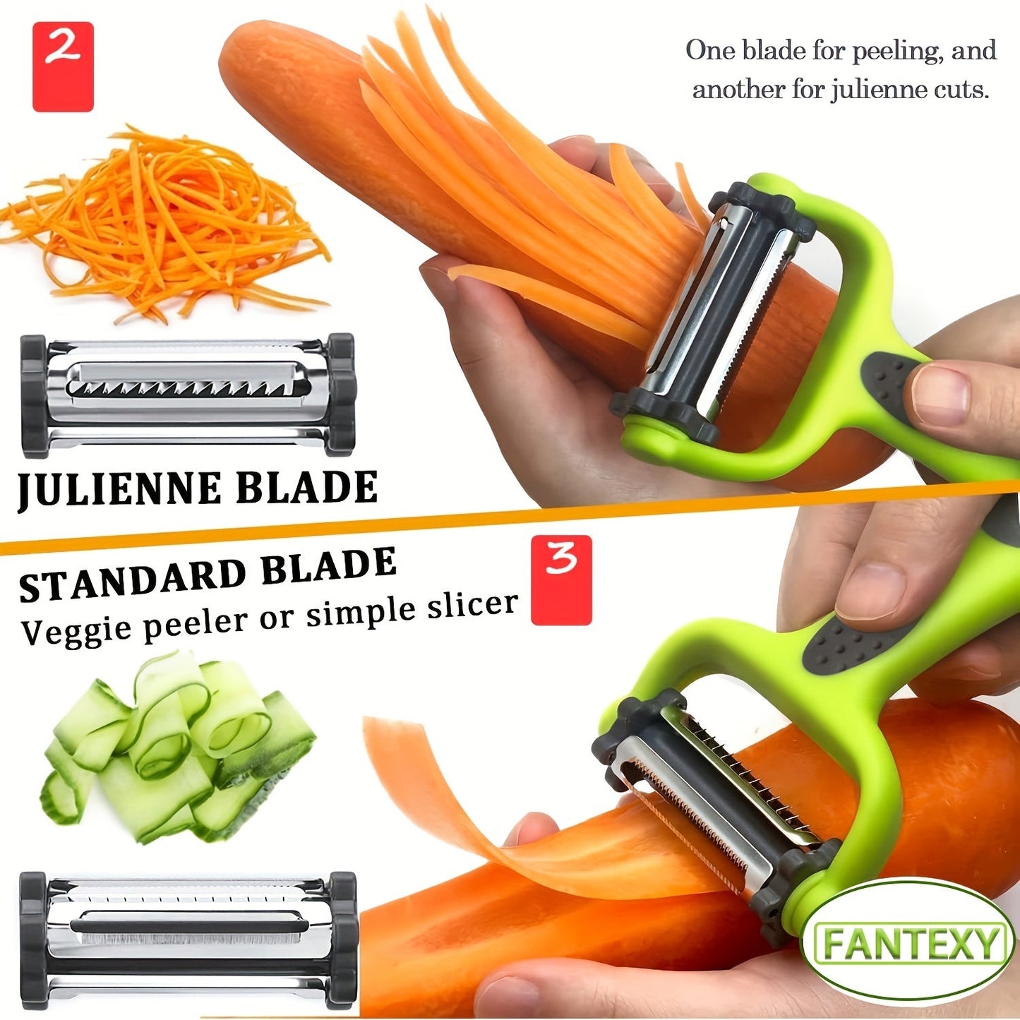 3-in-1 Peeler, Paring Knife & Grater – Compact Multi-Use Kitchen Tool