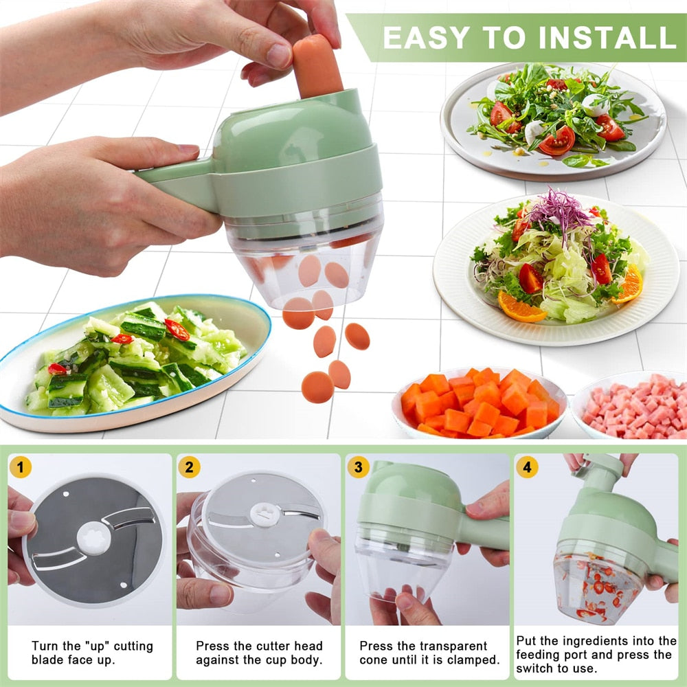 4-in-1 Portable Electric Vegetable Slicer – Slice, Shred, Grate & Peel in Seconds