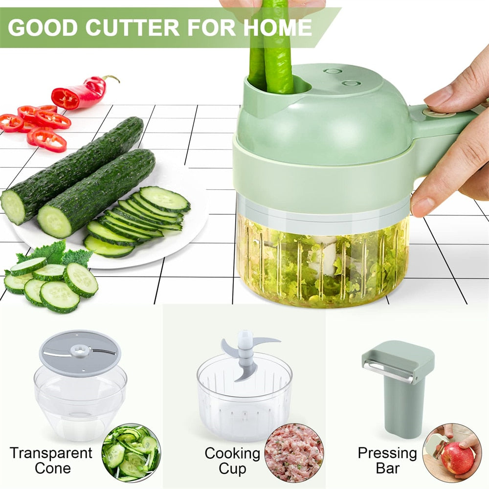 4-in-1 Portable Electric Vegetable Slicer – Slice, Shred, Grate & Peel in Seconds